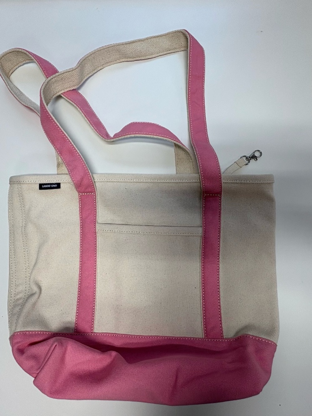 Lands End Natural Pink Long Handle Canvas Tote Bag Medium Size. NEW